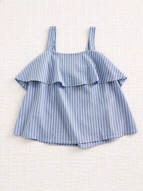 H&M Blue White Striped Ruffle Tank Top Women’s Size 4 Sleeveless